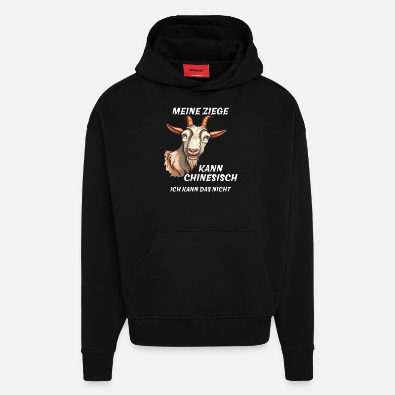 MA CHÈVRE PARLE CHINOIS - Sweat à capuche bio épais oversize fabriqué en UE - SOLID BLACK