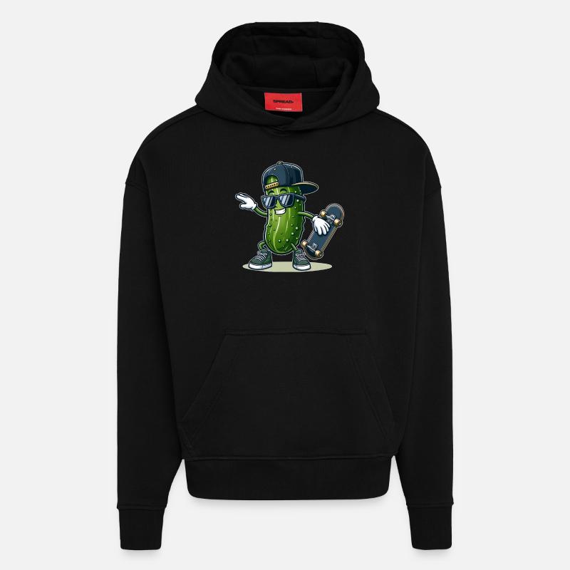 Dabbing Pickle patineur Concombre skateboard drôle - Sweat à capuche bio épais oversize fabriqué en UE - SOLID BLACK