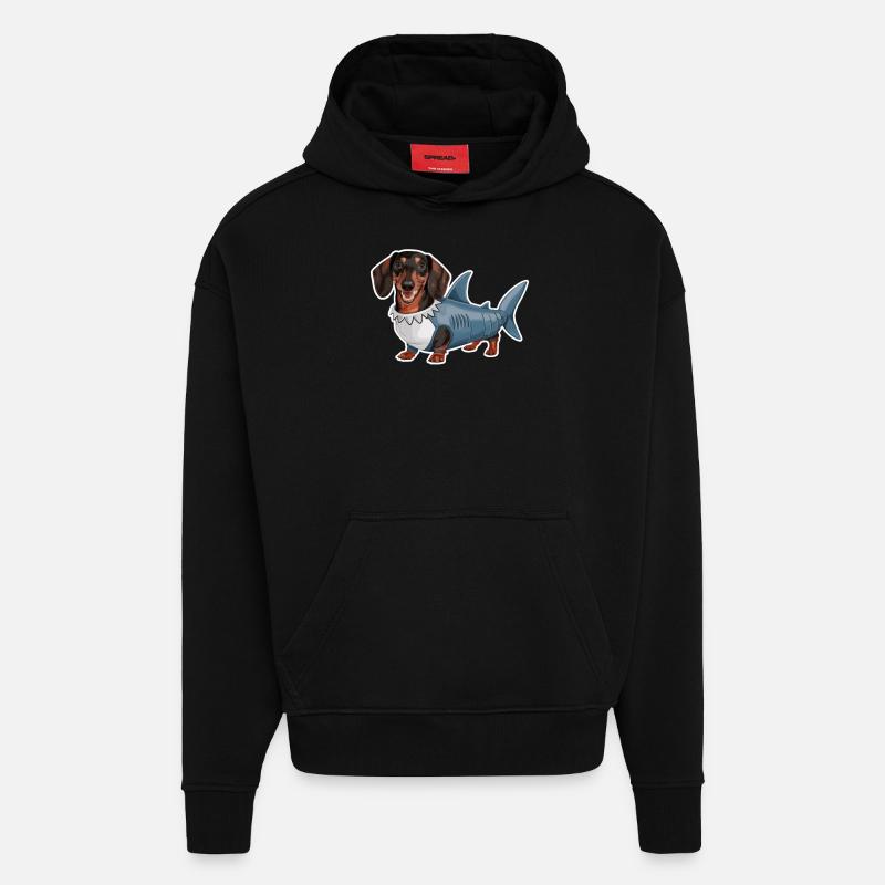 Teckel En Costumes Drôle Requin - Sweat à capuche bio épais oversize fabriqué en UE - SOLID BLACK