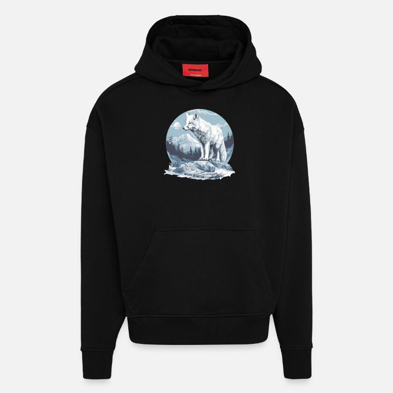 Renard arctique Polarfüchse Polarfuchs - Sweat à capuche bio épais oversize fabriqué en UE - SOLID BLACK