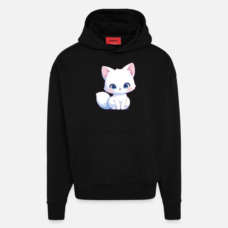 Renard arctique Polarfüchse Polarfuchs - Sweat à capuche bio épais oversize fabriqué en UE - SOLID BLACK