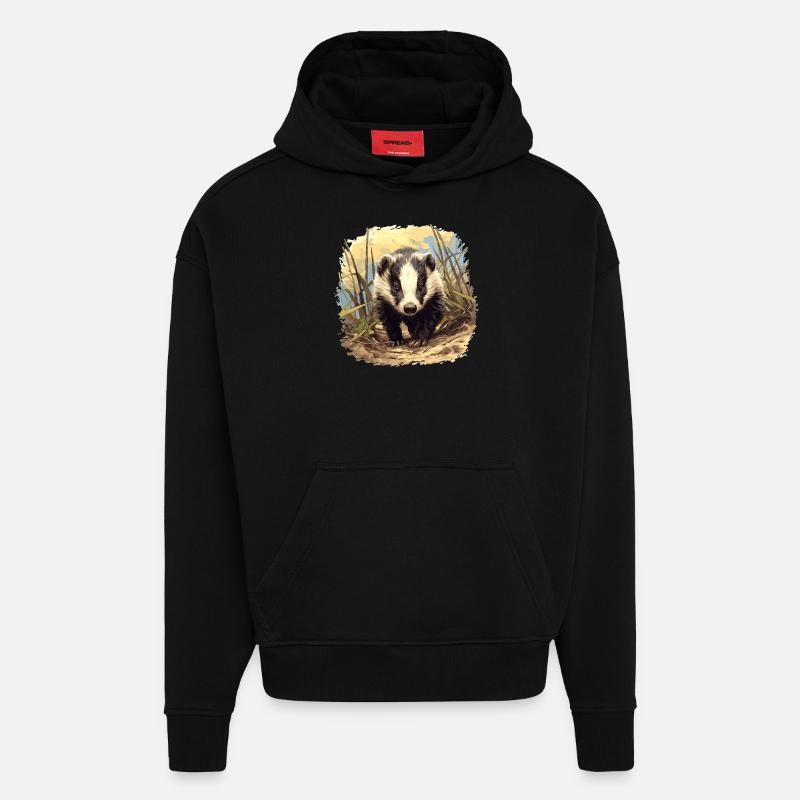 Blaireau Dachse Dachs - Sweat à capuche bio épais oversize fabriqué en UE - SOLID BLACK