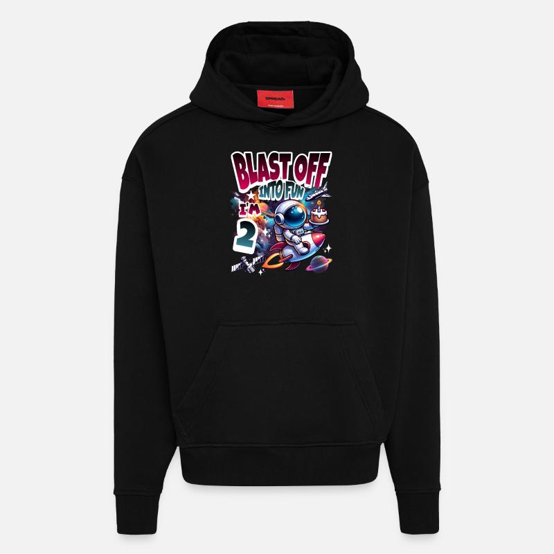 Astronaute 2e anniversaire Espace - Sweat à capuche bio épais oversize fabriqué en UE - SOLID BLACK