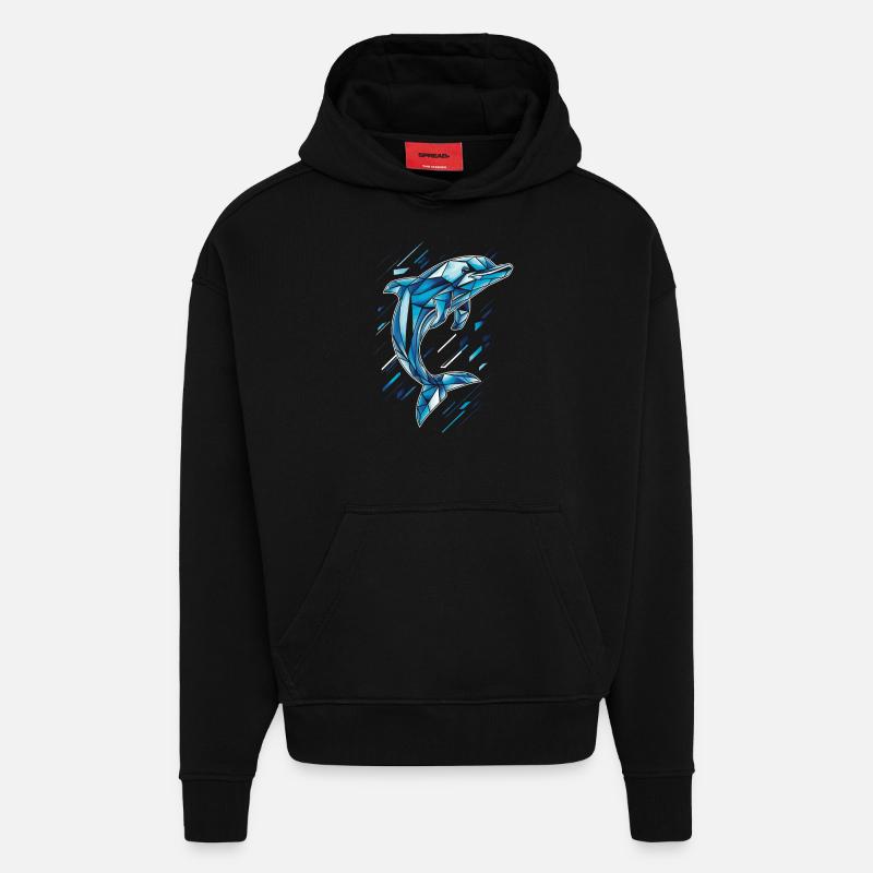 Geometric Dolphin in Blue Tones - Hoodie- made by SPREAD - SOLID BLACK