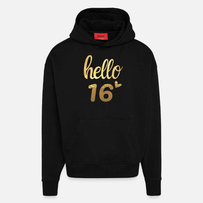Hello 16 doré - Sweat à capuche bio épais oversize fabriqué en UE - SOLID BLACK