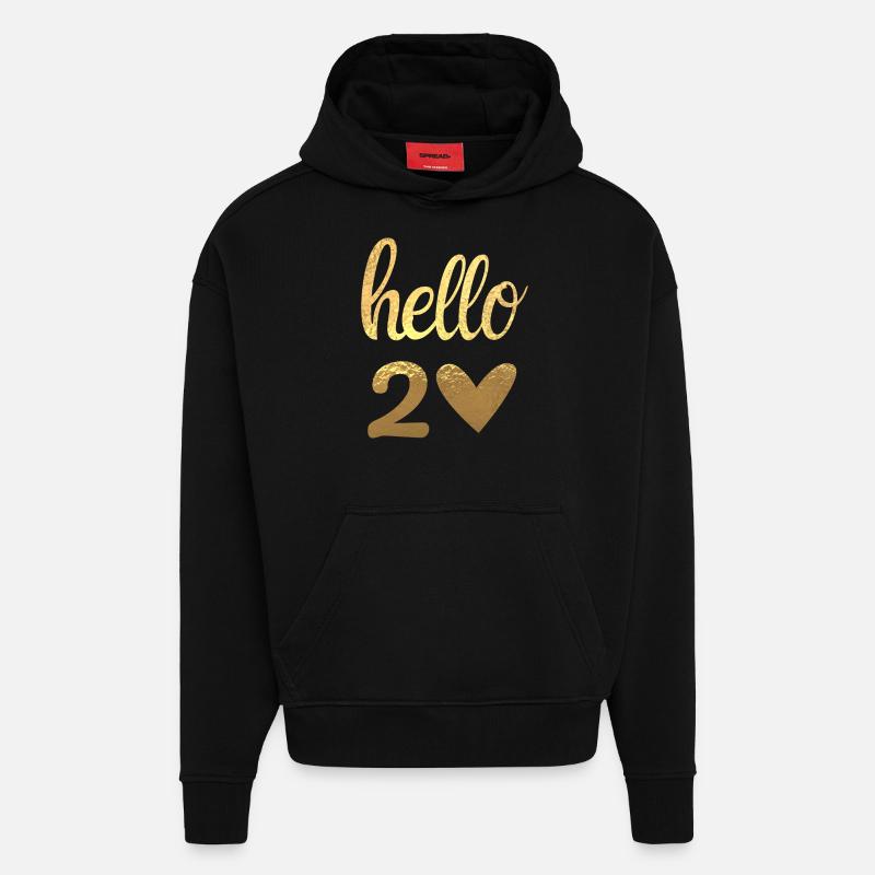 Hello 20 doré - Sweat à capuche bio épais oversize fabriqué en UE - SOLID BLACK