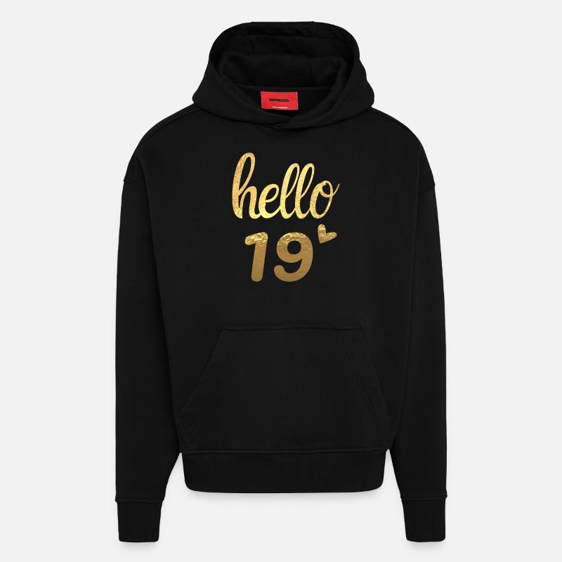 Hello 19 doré - Sweat à capuche bio épais oversize fabriqué en UE - SOLID BLACK
