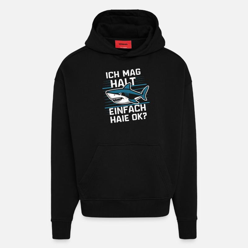 Requin Requin Requins Requin - Sweat à capuche bio épais oversize fabriqué en UE - SOLID BLACK