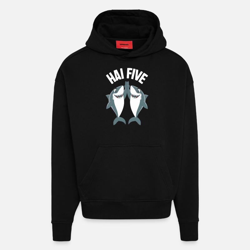 Requin Requin Requins Requin - Sweat à capuche bio épais oversize fabriqué en UE - SOLID BLACK