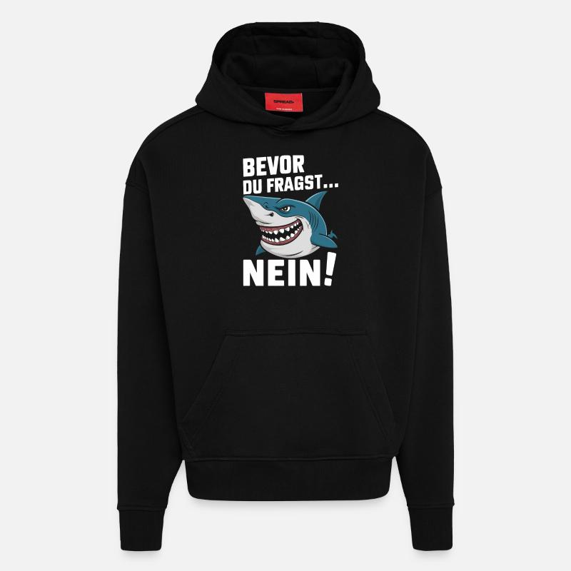 Requin Requin Requins Requin - Sweat à capuche bio épais oversize fabriqué en UE - SOLID BLACK