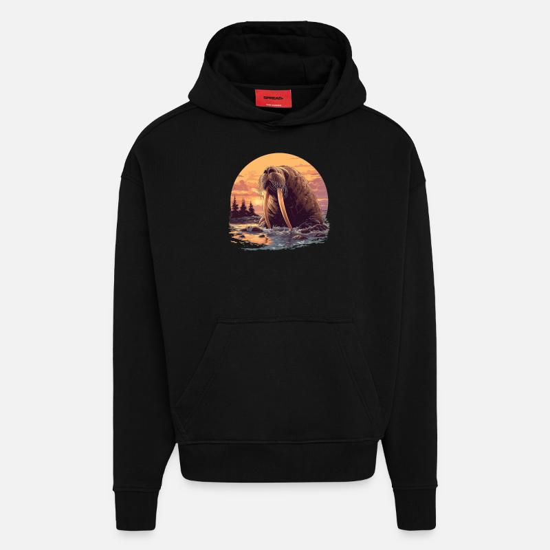 Morse Walrosse Walross - Sweat à capuche bio épais oversize fabriqué en UE - SOLID BLACK