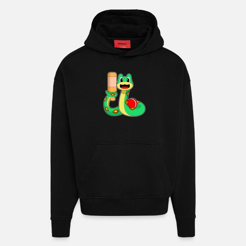Serpent Cricket Batte de cricket - Sweat à capuche bio épais oversize fabriqué en UE - SOLID BLACK