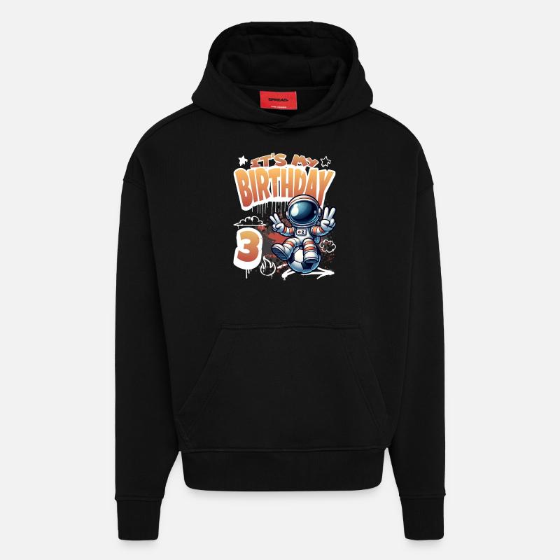 Graffiti Astronaut 3rd Birthday - Hoodie- made by SPREAD  - SOLID BLACK