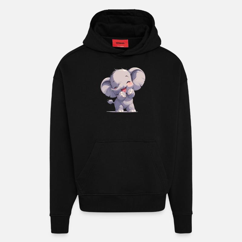 Elephant Elefanten Elefant - Sweat à capuche bio épais oversize fabriqué en UE - SOLID BLACK
