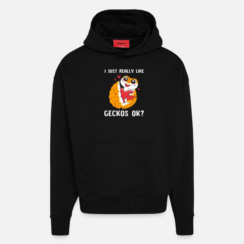 Gecko léopard - Sweat à capuche bio épais oversize fabriqué en UE - SOLID BLACK