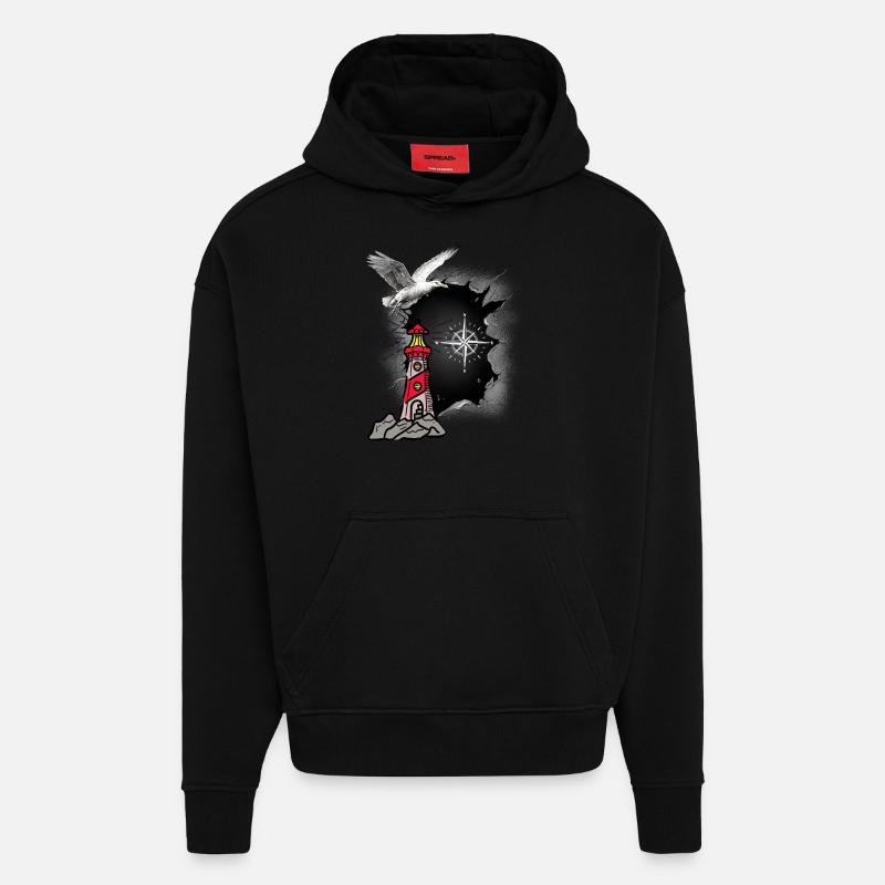 maritim Möwe Kompass Leuchtturm Möwen - Hoodie- made by SPREAD - SOLID BLACK