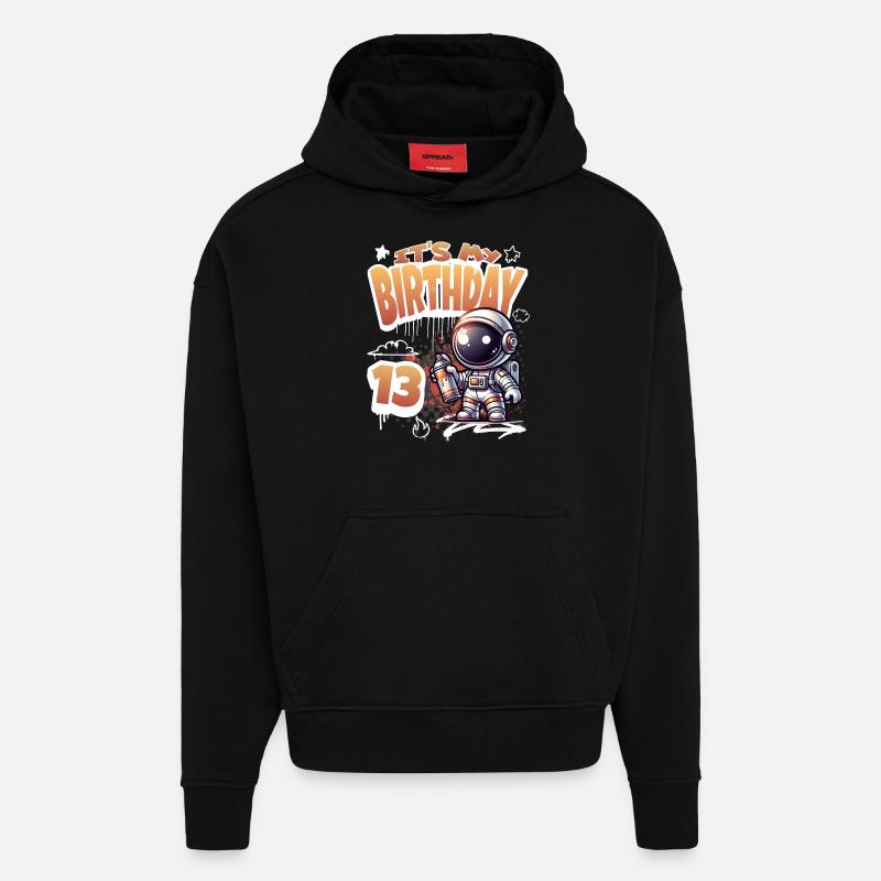 Graffiti astronaute 13e anniversaire - Sweat à capuche bio épais oversize fabriqué en UE - SOLID BLACK
