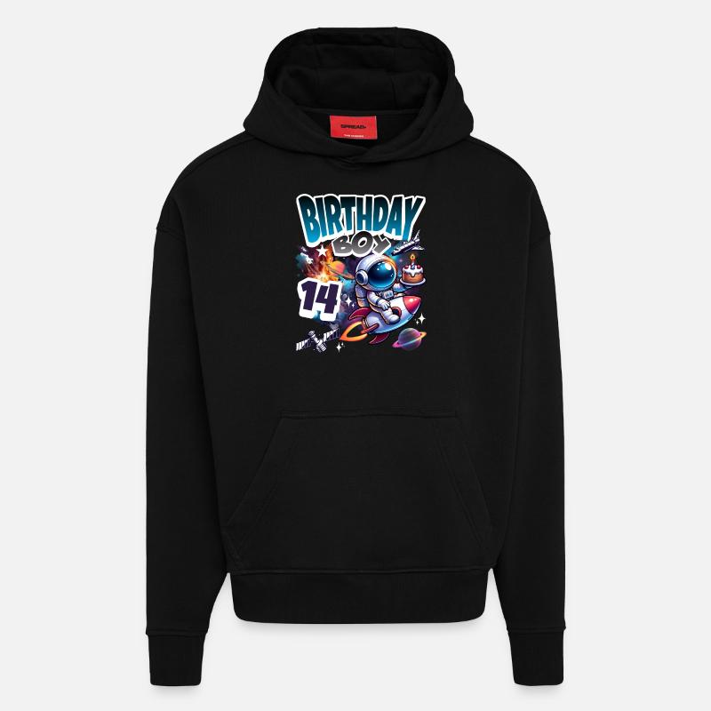 Astronaute 14e anniversaire Espace - Sweat à capuche bio épais oversize fabriqué en UE - SOLID BLACK