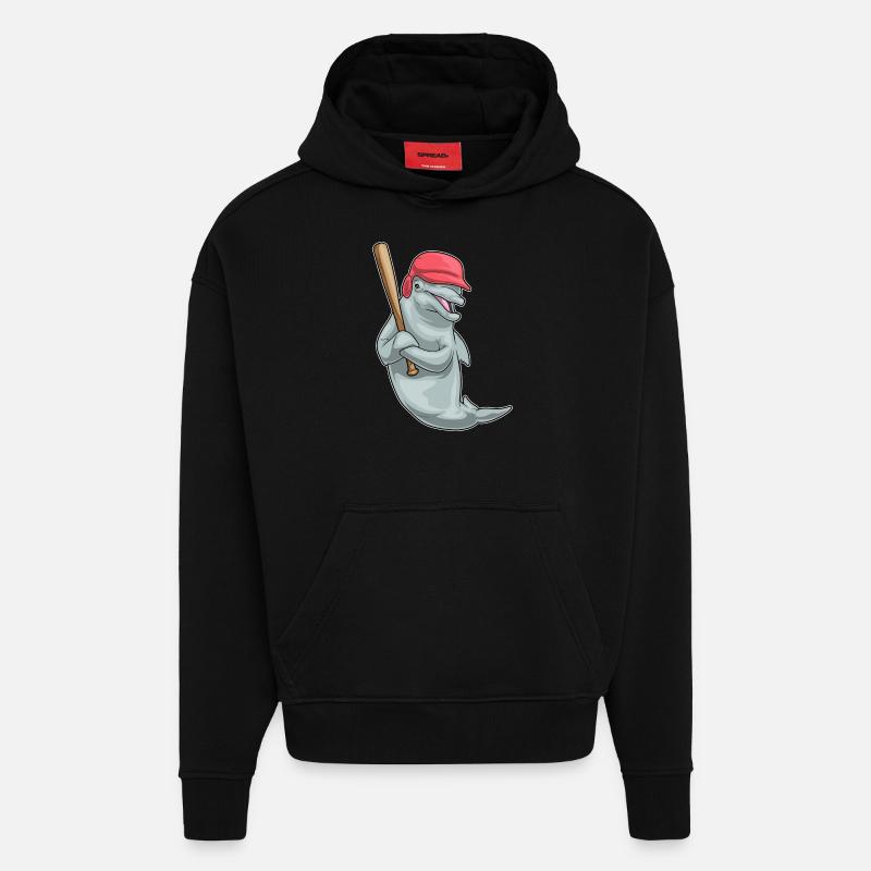 Batte de baseball Dolphin - Sweat à capuche bio épais oversize fabriqué en UE - SOLID BLACK