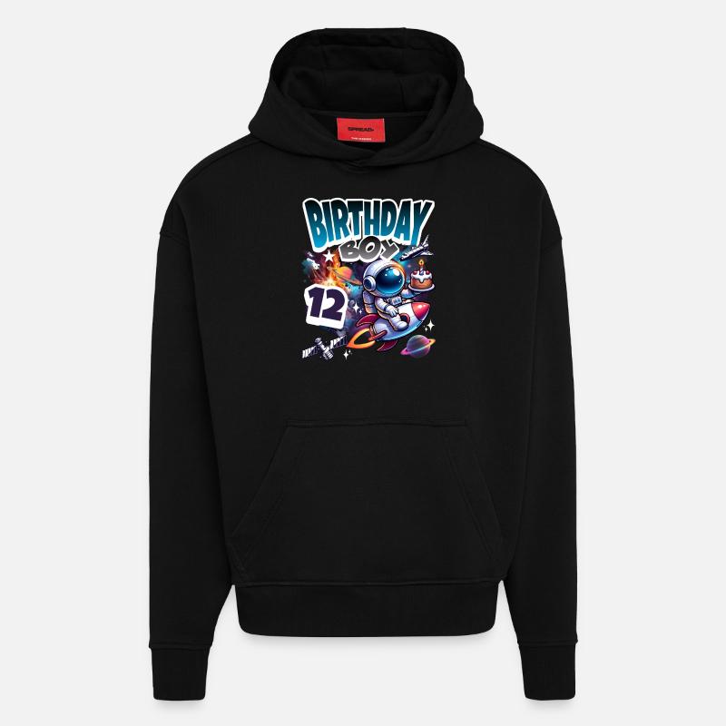 Astronaut 12th Birthday Space - Hoodie- made by SPREAD  - SOLID BLACK
