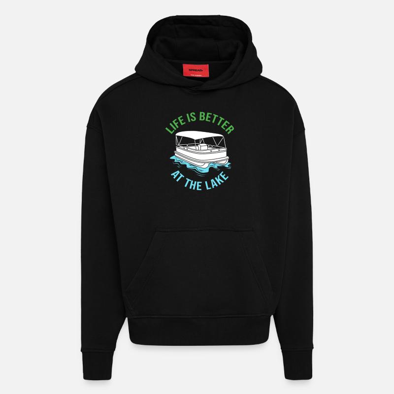 Bateau ponton Bateau Bateaux - Sweat à capuche bio épais oversize fabriqué en UE - SOLID BLACK