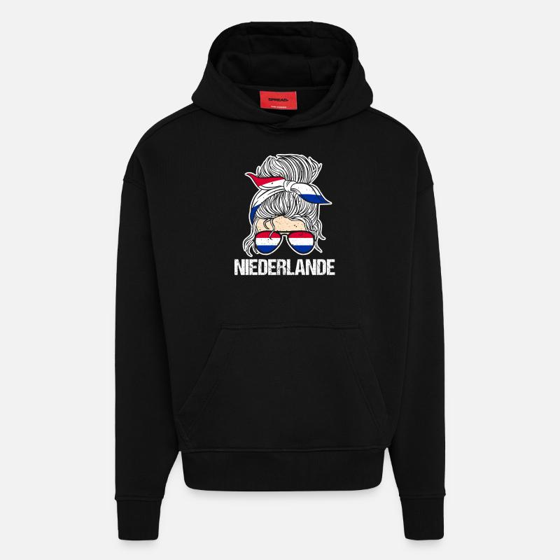 Pays-Bas Pays-Bas - Sweat à capuche bio épais oversize fabriqué en UE - SOLID BLACK