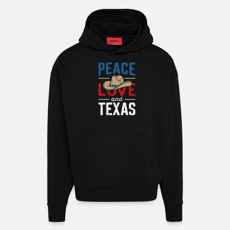 État du Texas Texans Texas - Sweat à capuche bio épais oversize fabriqué en UE - SOLID BLACK
