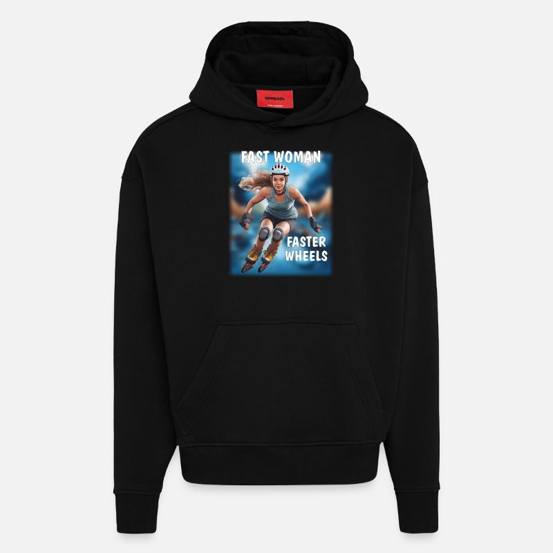 FEMME RAPIDE, ROUES PLUS RAPIDES - Sweat à capuche bio épais oversize fabriqué en UE - SOLID BLACK