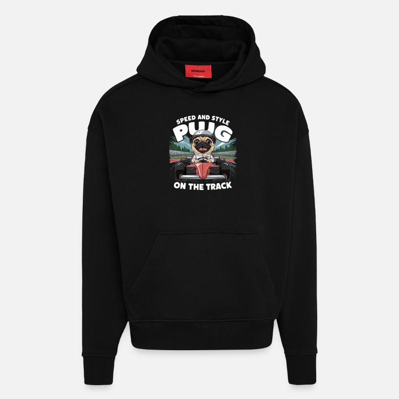 Mops Hundehalter Mops Rennfahrer Speed - Hoodie- made by SPREAD - SOLID BLACK