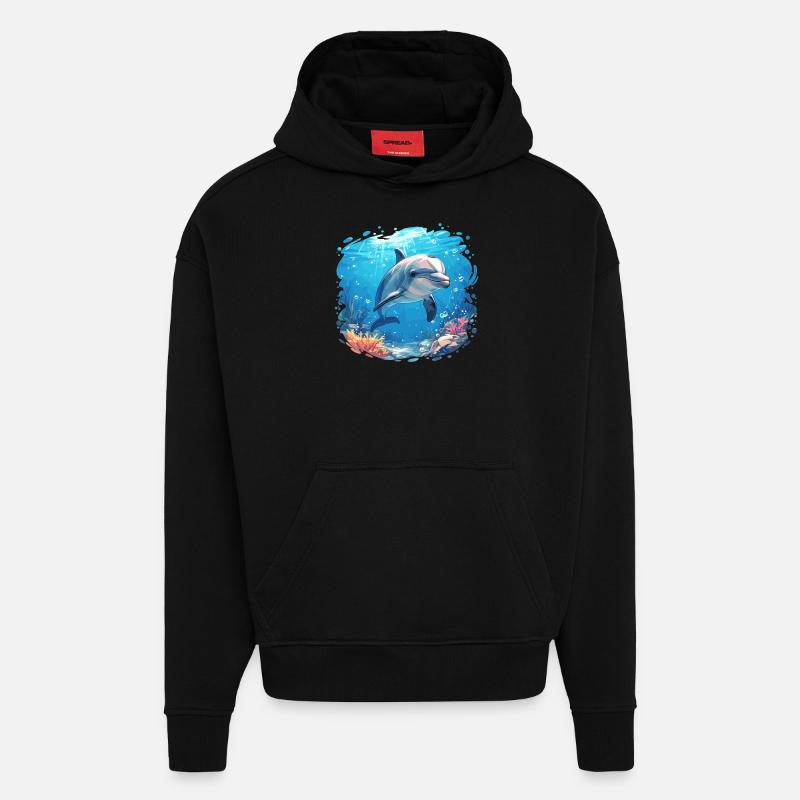 Dauphin Dauphins Dauphin - Sweat à capuche bio épais oversize fabriqué en UE - SOLID BLACK