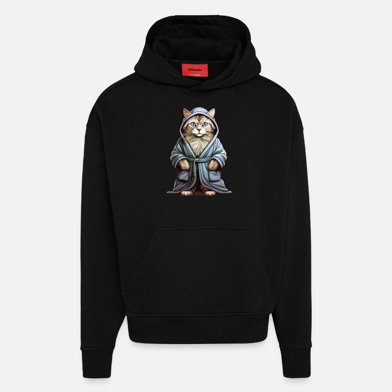 KATZE BADEMANTEL - Hoodie- made by SPREAD  - SOLID BLACK