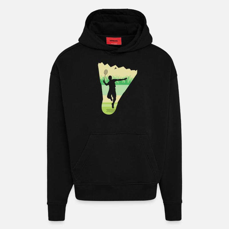 Badminton Retro Shuttlecock Player - Hoodie- made by SPREAD  - SOLID BLACK