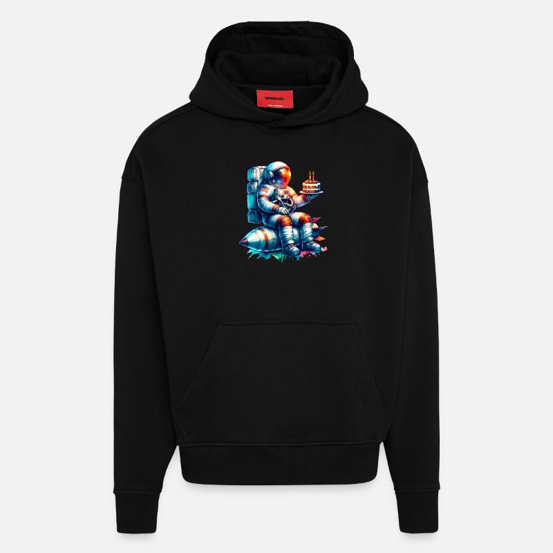Anniversaire astronaute - Sweat à capuche bio épais oversize fabriqué en UE - SOLID BLACK