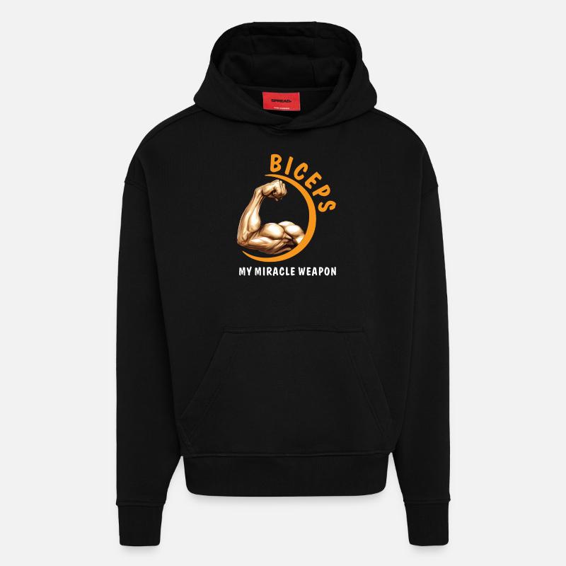 LE BICEPS, MON ARME MIRACLE - Sweat à capuche bio épais oversize fabriqué en UE - SOLID BLACK