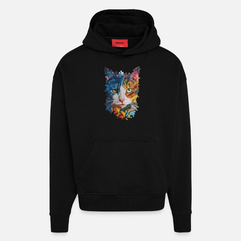 Chat - Sweat à capuche bio épais oversize fabriqué en UE - SOLID BLACK