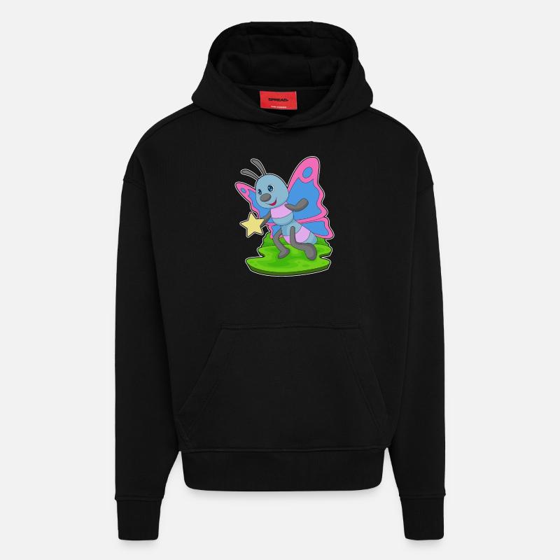 Étoile papillon - Sweat à capuche bio épais oversize fabriqué en UE - SOLID BLACK