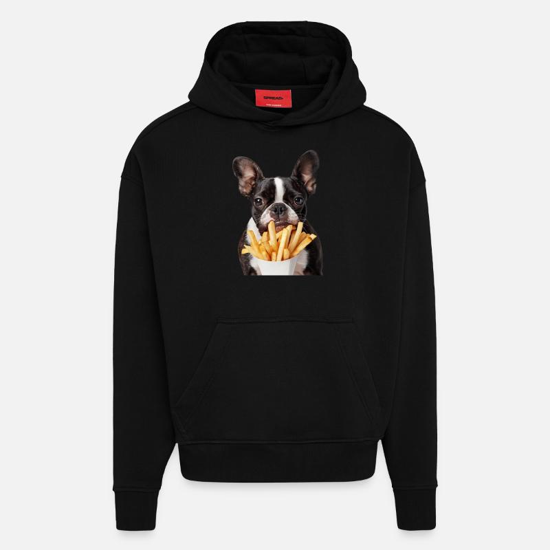 Boston Terrier - Sweat à capuche bio épais oversize fabriqué en UE - SOLID BLACK