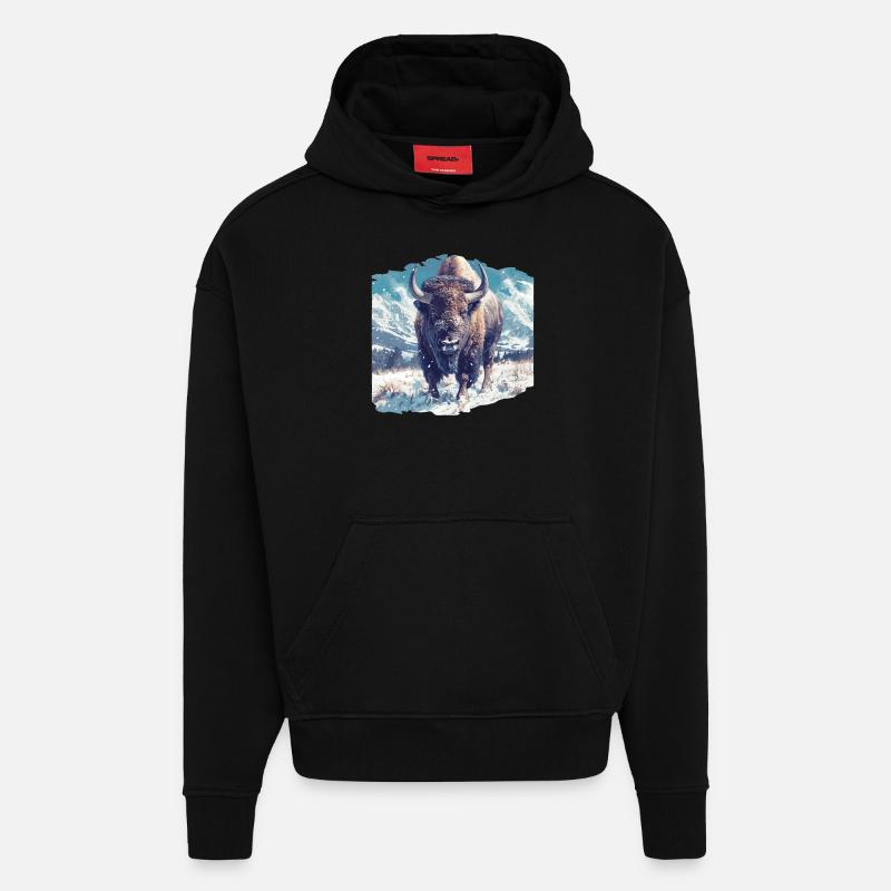 Bisons Bison - Sweat à capuche bio épais oversize fabriqué en UE - SOLID BLACK