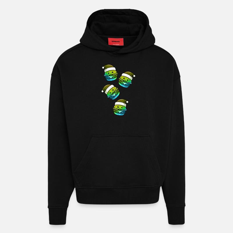 Burger Bande dessinée de Noël - Sweat à capuche bio épais oversize fabriqué en UE - SOLID BLACK