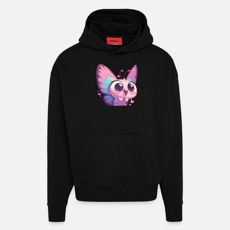 papillon papillons papillon papillon - Sweat à capuche bio épais oversize fabriqué en UE - SOLID BLACK