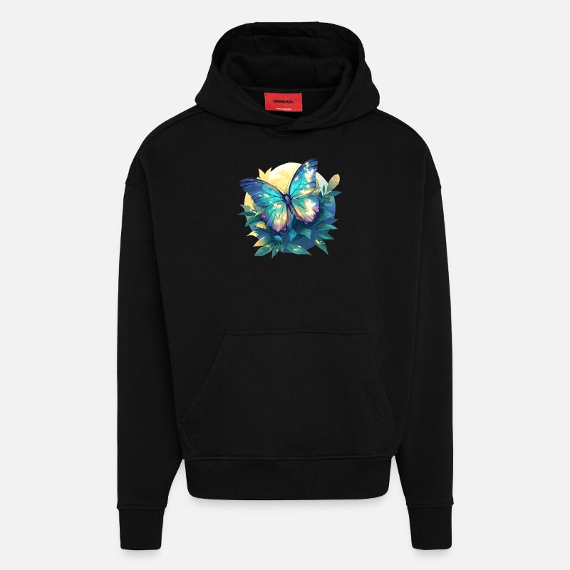 papillon papillons papillon papillon - Sweat à capuche bio épais oversize fabriqué en UE - SOLID BLACK