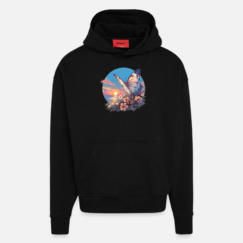 papillon papillons papillon papillon - Sweat à capuche bio épais oversize fabriqué en UE - SOLID BLACK