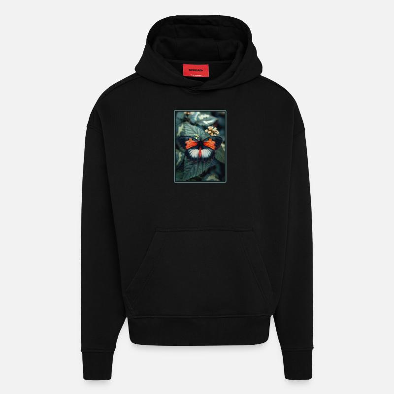 papillon papillons papillon papillon - Sweat à capuche bio épais oversize fabriqué en UE - SOLID BLACK