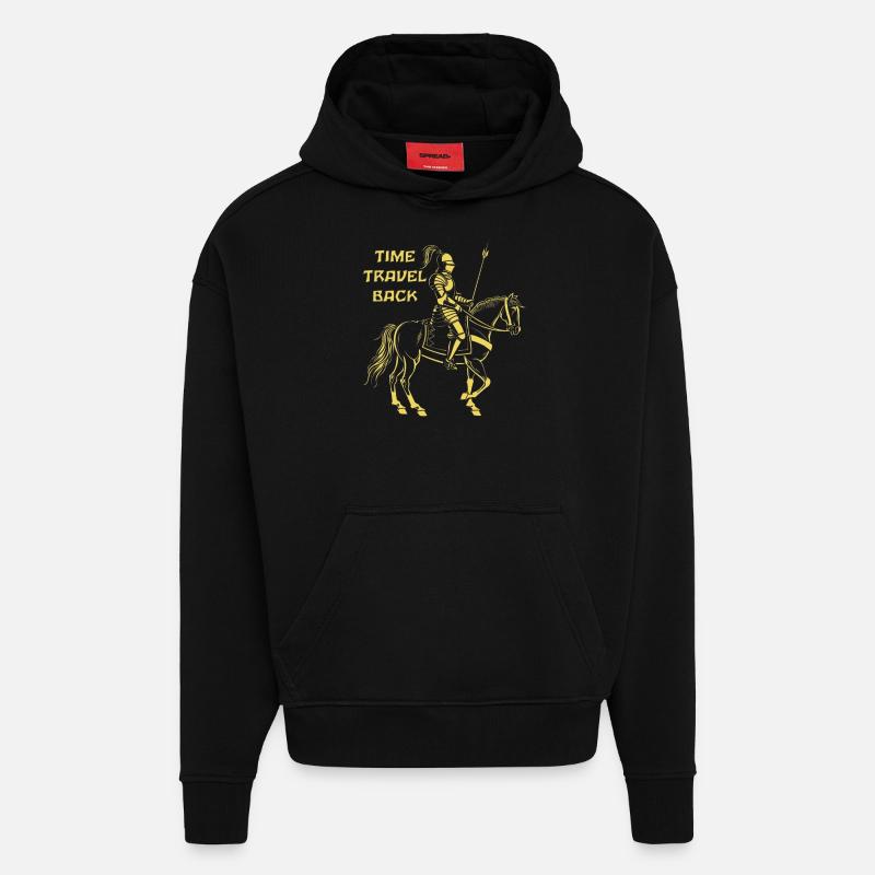 LANGUETTE ARRIÈRE VOYAGE DANS LE TEMPS - Sweat à capuche bio épais oversize fabriqué en UE - SOLID BLACK