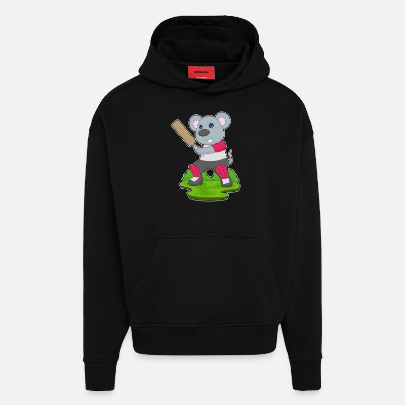 Souris Cricket Battes de cricket - Sweat à capuche bio épais oversize fabriqué en UE - SOLID BLACK