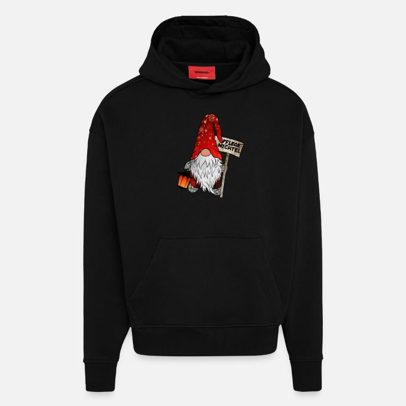 Gnome de Noël de soin - Sweat à capuche bio épais oversize fabriqué en UE - SOLID BLACK
