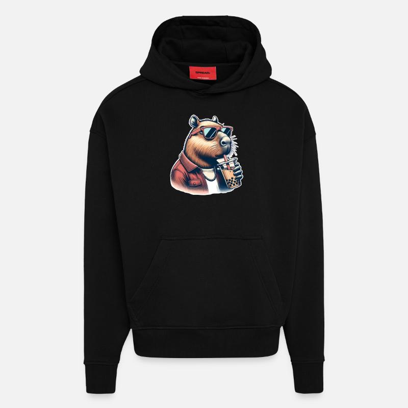 Capybara Bubble Tea - Hoodie- made by SPREAD  - SOLID BLACK