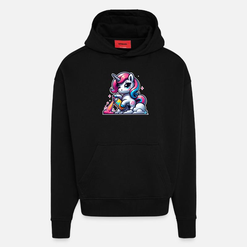 Graffiti Licorne - Sweat à capuche bio épais oversize fabriqué en UE - SOLID BLACK