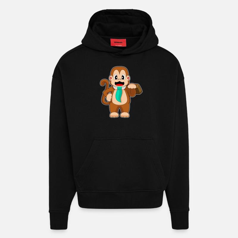 Monkey Entrepreneur Porte-documents - Sweat à capuche bio épais oversize fabriqué en UE - SOLID BLACK