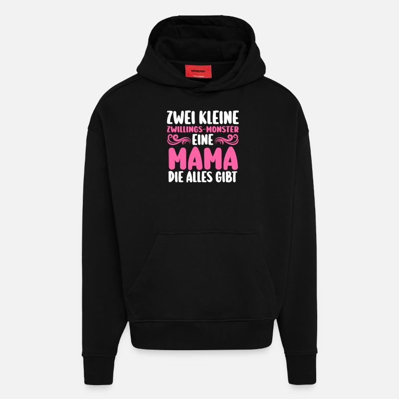 Maman de jumeaux - Sweat à capuche bio épais oversize fabriqué en UE - SOLID BLACK